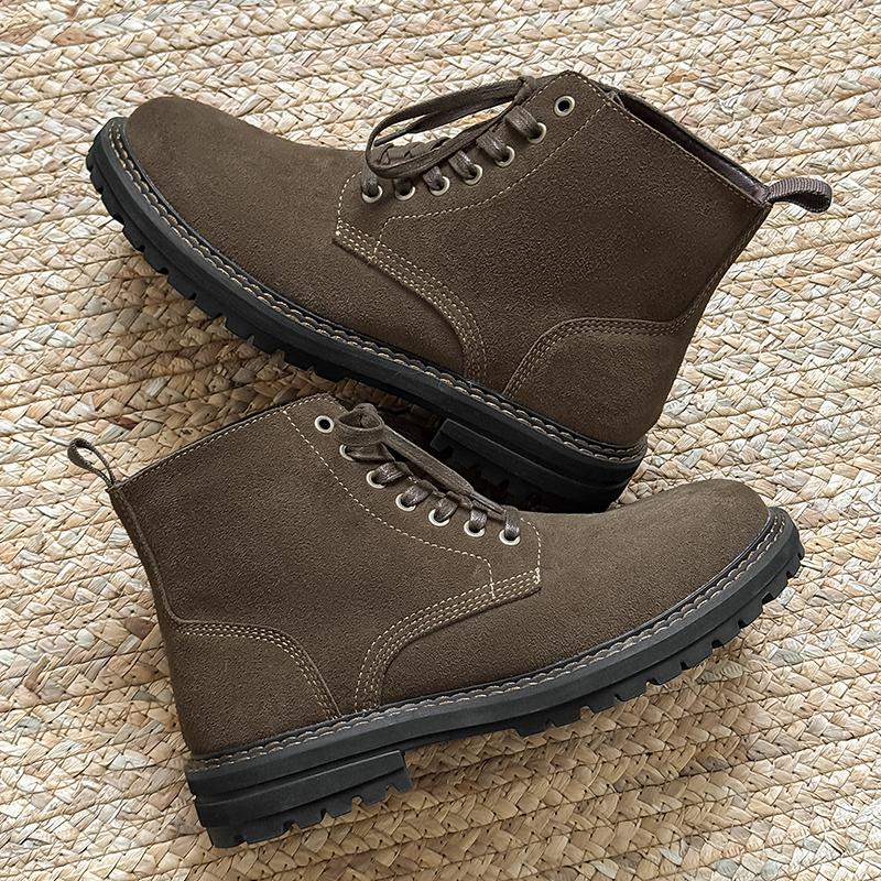 Fashion Classic Man High Top Shoes New Leather Ankle Boots Sneakers Fashion Outdoor Mens Basic Boots Lace Up Non-Slip Motorcycle Botas