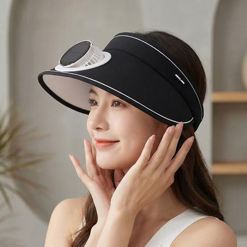 Wide Brim Sun Hat With Fan Breathable Solar Powered Fan Outdoor Visor Hat Empty Top Sunshade Beach Sunshade Hat Women