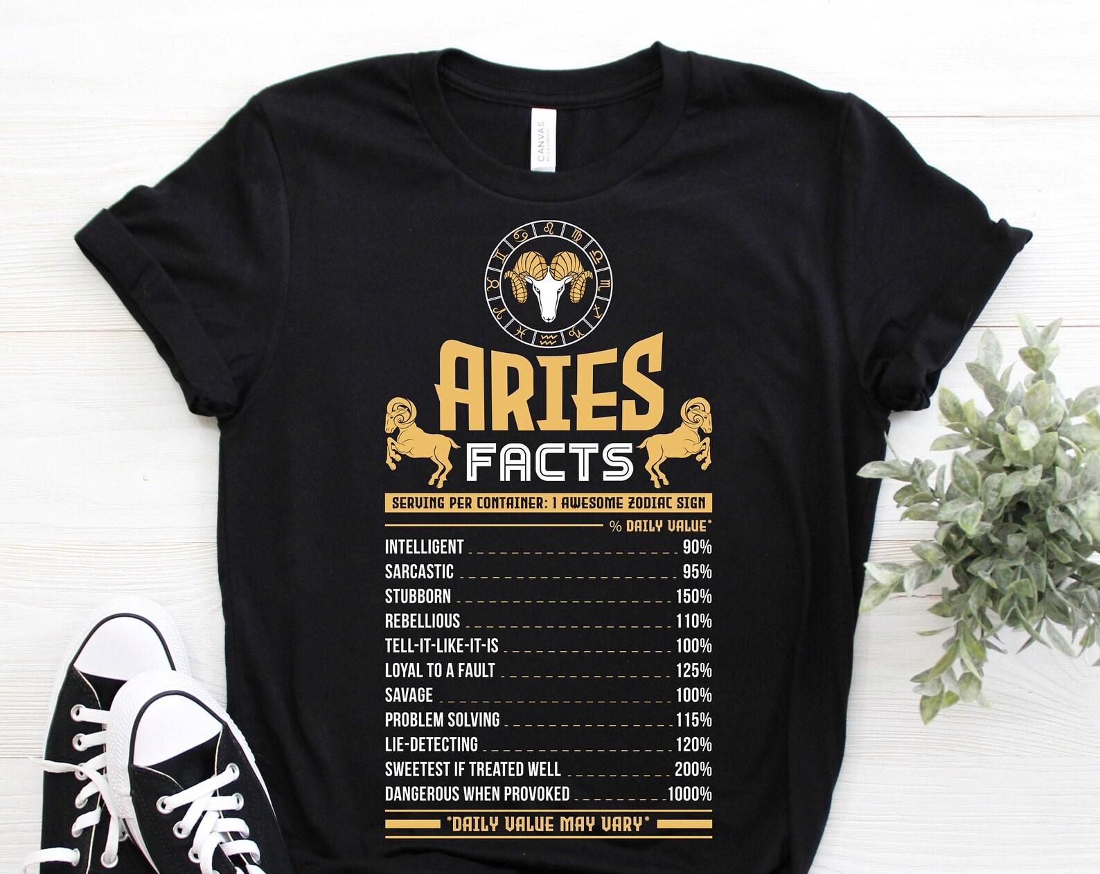 Aries Facts Traits Horoscope Zodiac Astrological Sign Funny T-Shirt, Born on March 21 - April 19 Gifts, Aries Birthday Christmas Present, 110