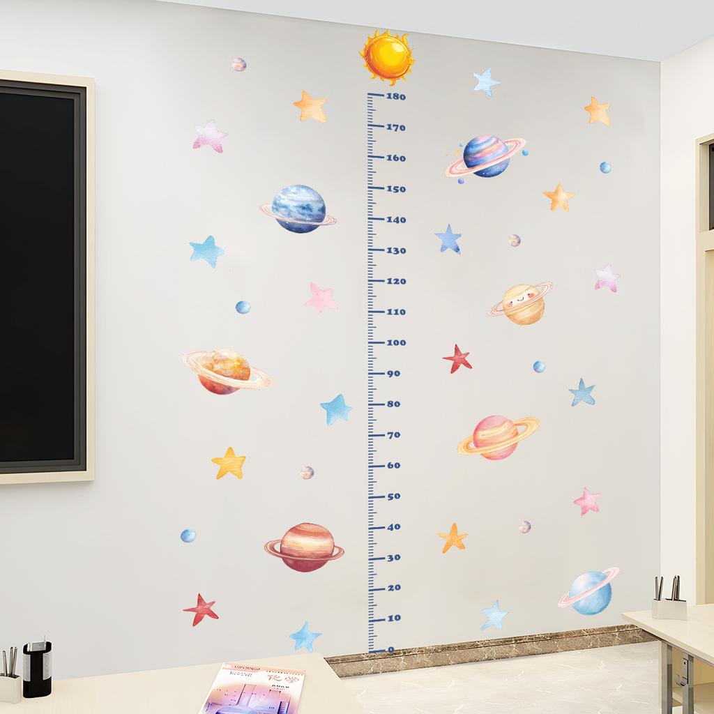 Cartoon Space Planet Height Chart Wall Sticker Removable Background Decor for Bedroom Living Room Kids Room