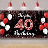 40 Birthday Decorations Backdrop Banner, Happy 40th Birthday Decorations for Women, Red Black White 40 Years Old Birthday Photo Props, Forty Bday