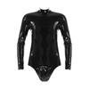 Men's PVC Leather Long Sleeve Leotard Latex Bodysuit Zipper Catsuit Clubwear