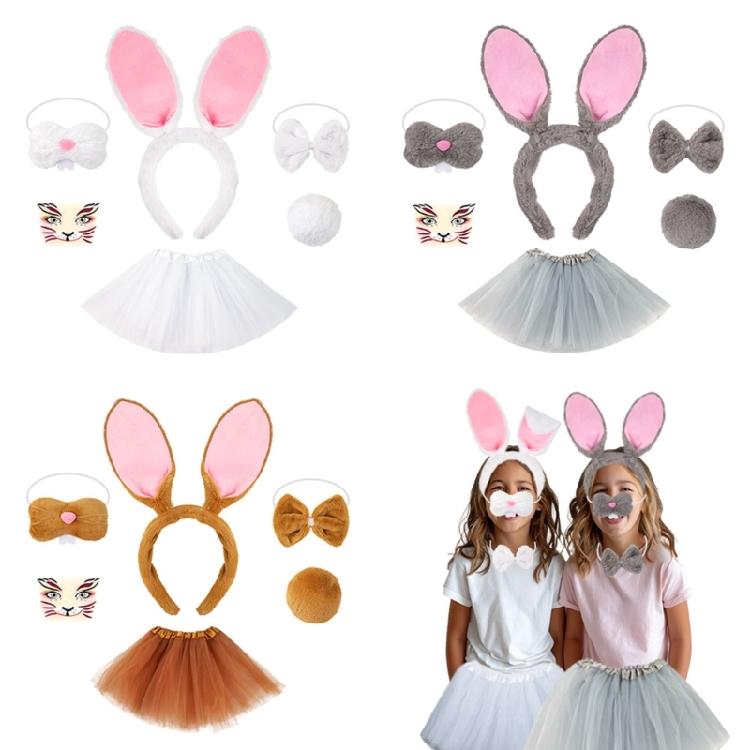 4 Stück Kinder Erwachsene Hasenohren Stirnband Fliege Nase Hasenschwanz Osterhasen Kostümset für Halloween Cosplay Party