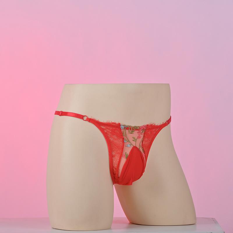 Krajka Výšivka Sissy Spodní prádlo Kalhotky Pánské Nízký pas Nastavitelné Spodní prádlo Sexy Průhledné Síťované Bikini Kalhotky Crossdress Spodní kalhotky