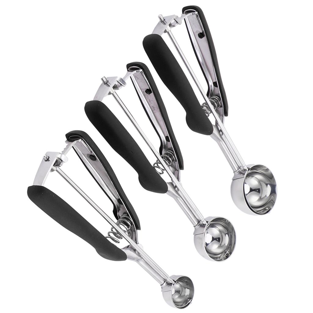 3PCS Ice Cream Scoop Cookies Scoop Set Stainless Steel Ice Cream Spoon Watermelon DiggerBlack
