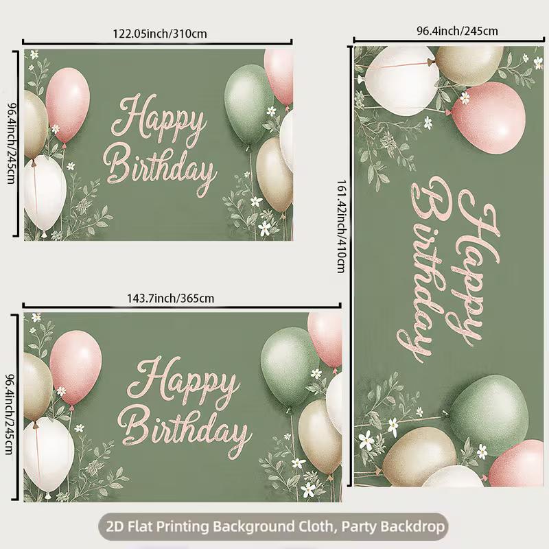 2D Olive Green Happy Birthday Backdrop for Rustic or Garden Themed Photoshoot