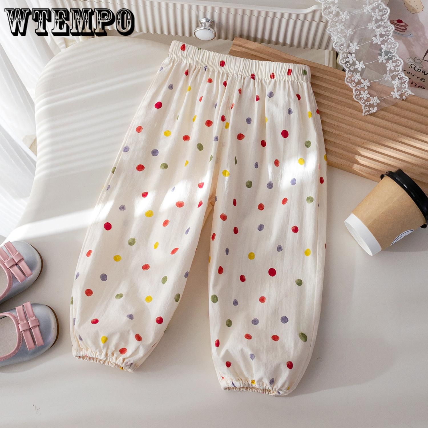 

Летние брюки от комаров для девочек, корейские брюки-фонарики с принтом в горошек для маленьких девочек, летние универсальные повседневные брюки 140