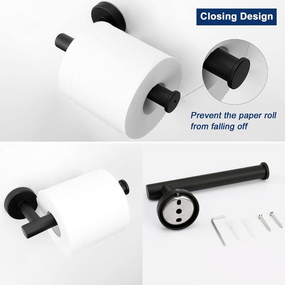 2-piece Stainless Steel Bathroom Accessories Set Including Black Toilet Paper Holder and Black Towel Ring Wall Mounted