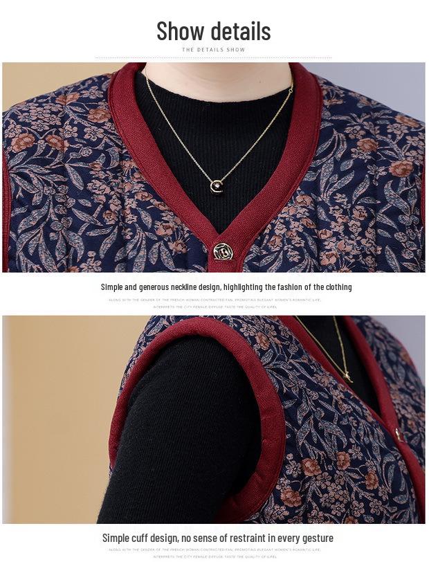 Warm Plus-Size Camel Down Vest with Fleece Lining for Middle-Aged and Elderly Women