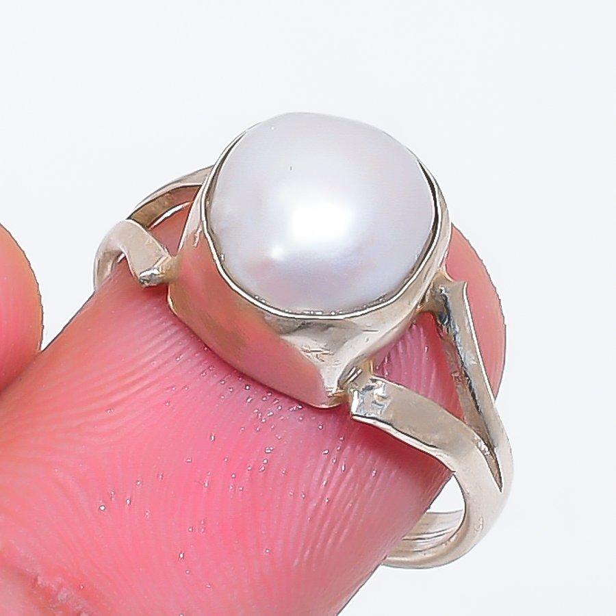 Natural Pearl Gemstone Handmade 925 Sterling Silver Jewelry Ring Size 6 ZS-1487
