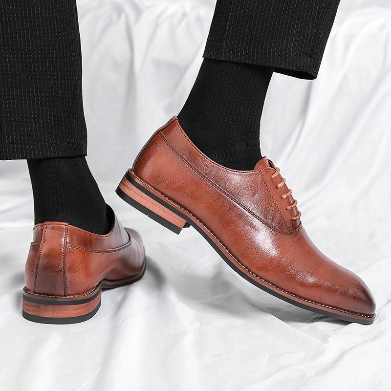 Foreign trade new European and American square head leather shoes men's Korean version British trend work business dress casual shoes men's brown