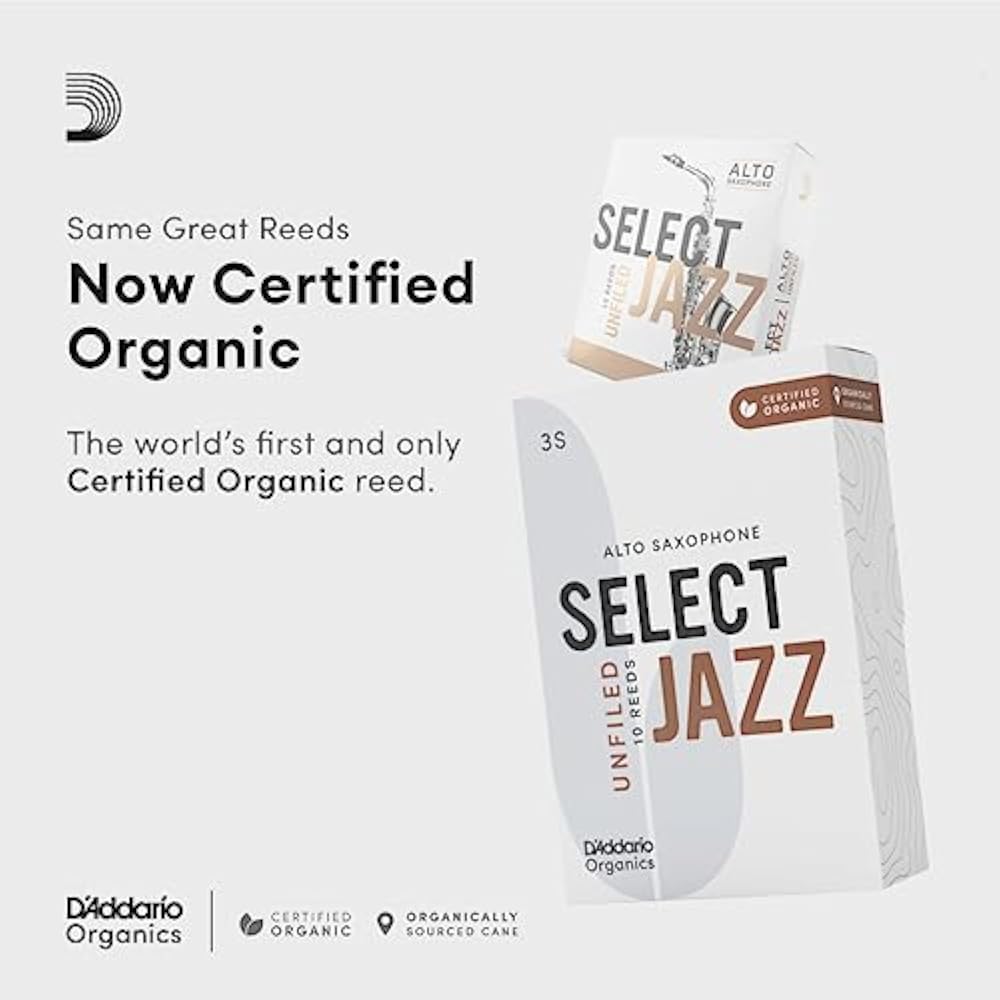 D'Addario WoodWinds Daddario Reed for Alto Saxophone USDA Organic Certified SELECT JAZZ Unfiled O...
