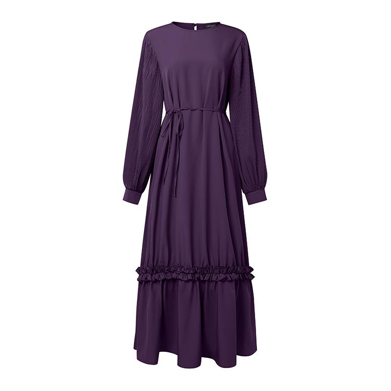 

ZANZEA Женское повседневное платье с круглым вырезом и длинными рукавами, однотонное 5XL фиолетовый