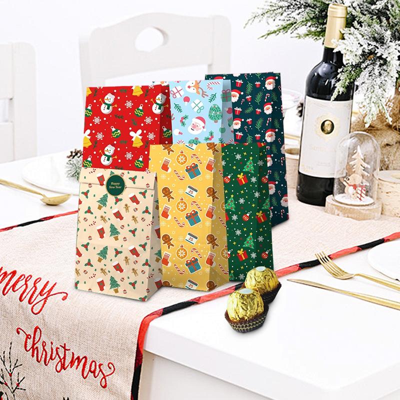 12 buc Imprimate Anul Nou Gură Plată Hârtie Bomboane Crăciun Moș Crăciun Sac de Ambalare Petrecere Saci Cadou de Crăciun Fursec