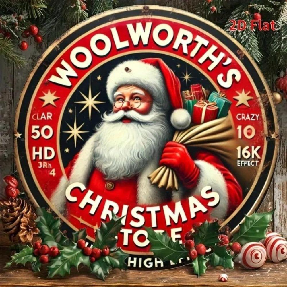 Vintage Woolworths Christmas Store Metal Tin Sign Retro Santa Iron Wall Decor Holiday Xmas Party