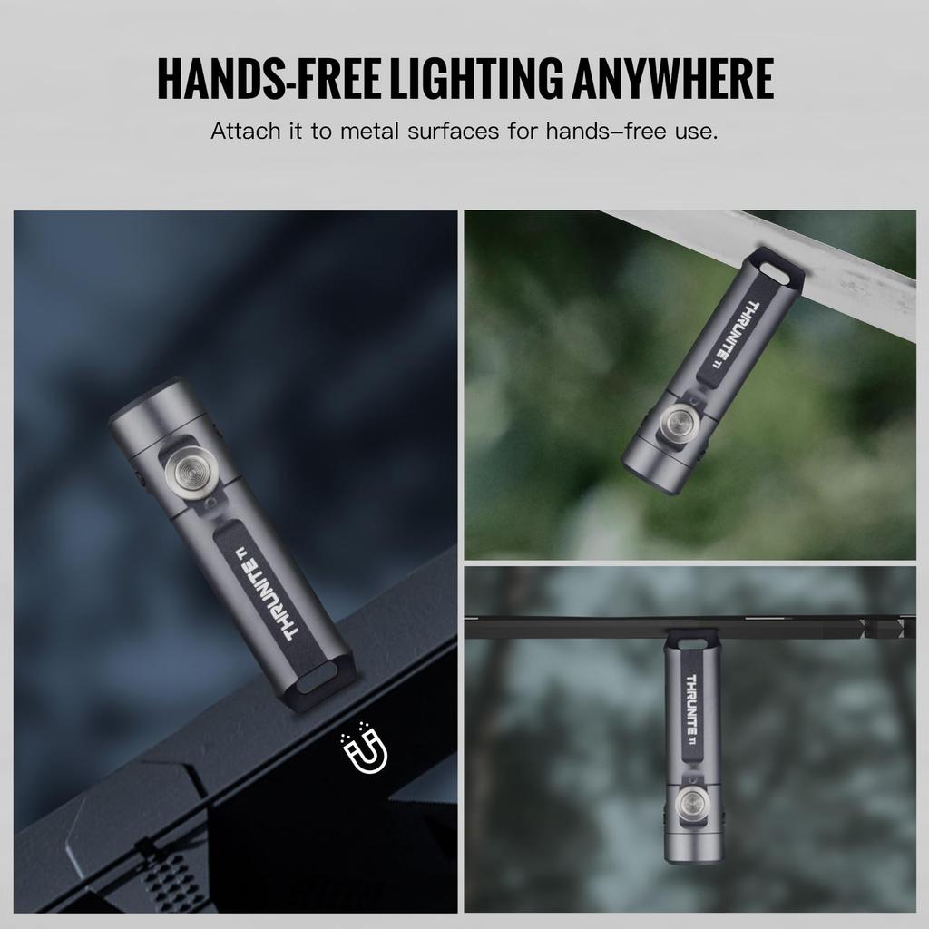 ThruNite Ti Schlüsselanhänger-Licht, 650 Lumen, USB-C wiederaufladbar, 60,8 mm, 26,5 g Kompaktes Taschenlicht mit magnetischer Endkappe (Grau)