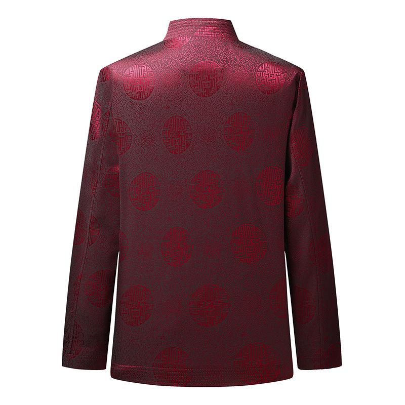 Men's Autumn Stand Collar Tang Suit Jacket - Long Sleeve Casual Coat for Middle-Aged & Elderly