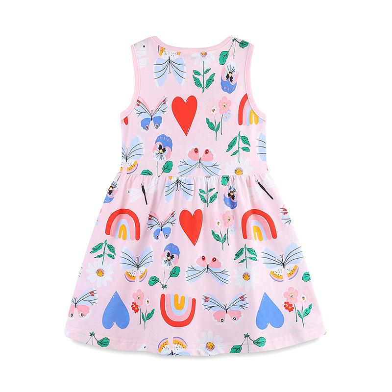 Girls vest dress summer new round neck cartoon print girls princess dress