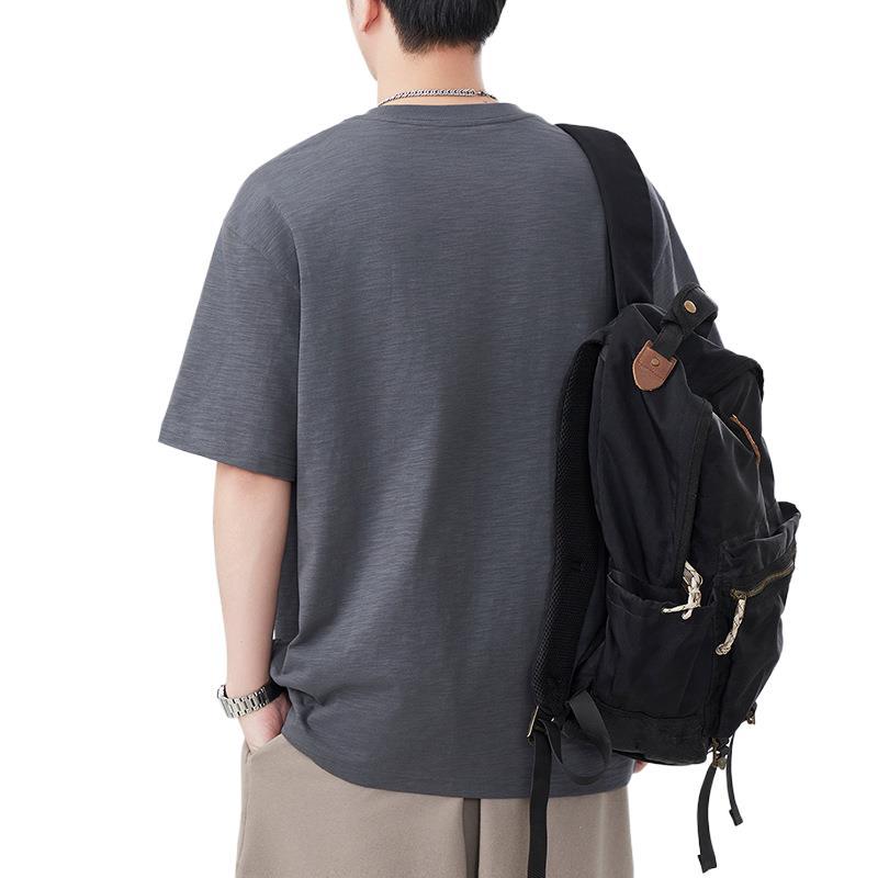 Summer Embroidered Short-sleeved T-shirt for Men Loose Round Neck Five-point Sleeve T-shirt Versatile Rest Simple