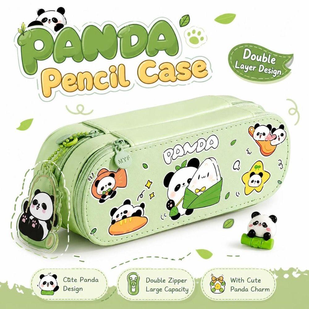 Washable Panda Pencil Case 2-Tier Pen Bags New Pencil Box  Student Stationery