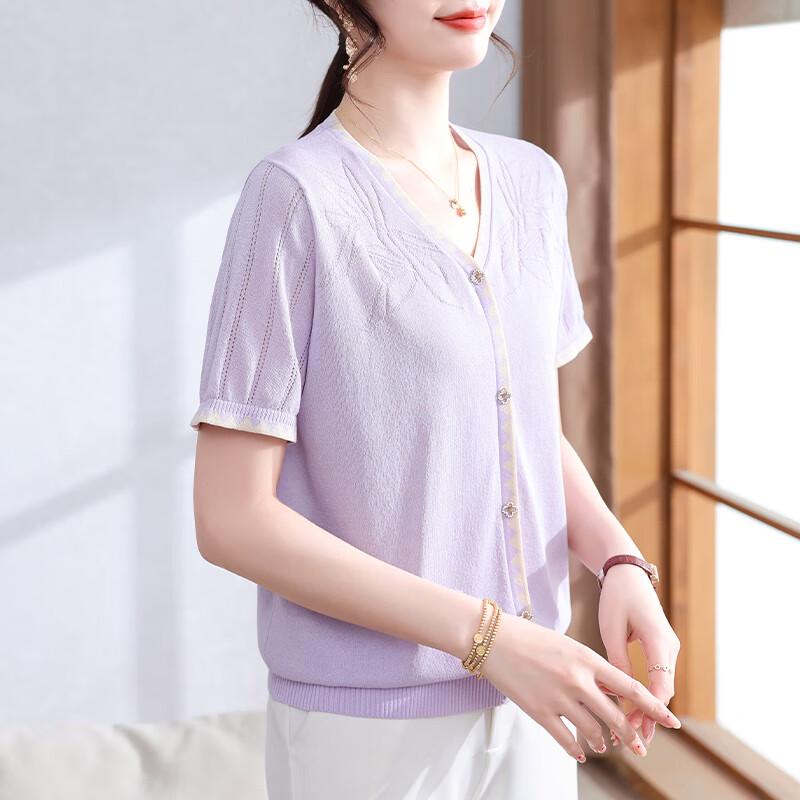 XUEXI Women s Summer Ice Silk Short Sleeve Blouse XL