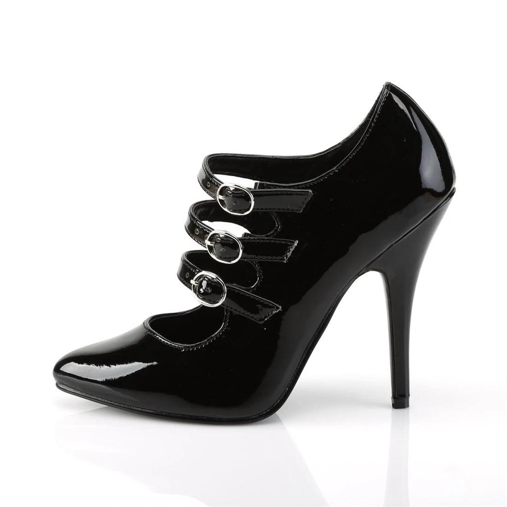 13Cm black patent leather high heels pointed high heels three belt buckle high heels women's shoes