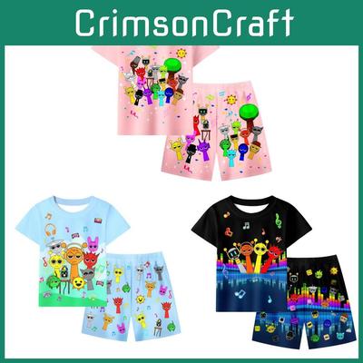 Sprunki Print Kids Twopiece Summer Pajamas With Cartoon Pattern Gift Sleepwear
