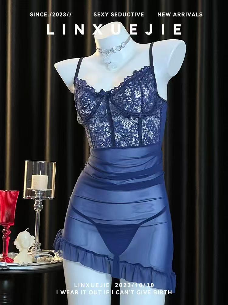 Seductive Lace Bodycon Dress & Lingerie Set with Underwire for Small Busts, Sleepwear 129