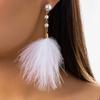 Ingemark Romantic Long Tassel Fluffy Feather Drop Earrings for Women Wed Elegant Boho Imitation Zircon Dangle Earring Y2K Zircon