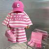 2025 Summer Korean Style Striped Shorts Set for Boys & Girls - Lightweight Two-Piece Outfit
