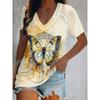 3D Printed Short Sleeve Butterfly Floral Print Women's V-Neck T-Shirt Summer Loose Women's Casual Short Sleeve Top