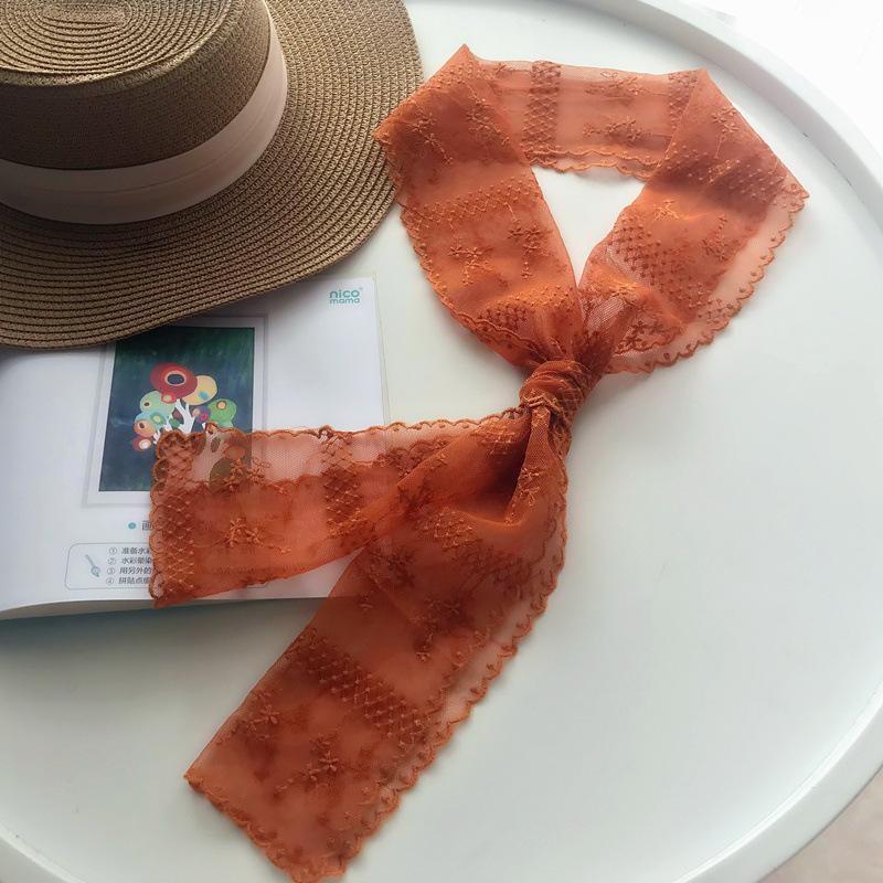 

Весенне-осенний корейский кружевной шарф, однотонный длинный полосатый маленький шарф, защита шеи, украшение для волос, шарф-лента, зимний шарф