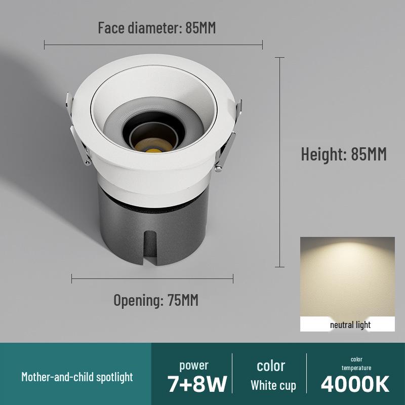 Anti-Glare Recessed Downlight with Integrated Spotlight for Living Room Ceiling