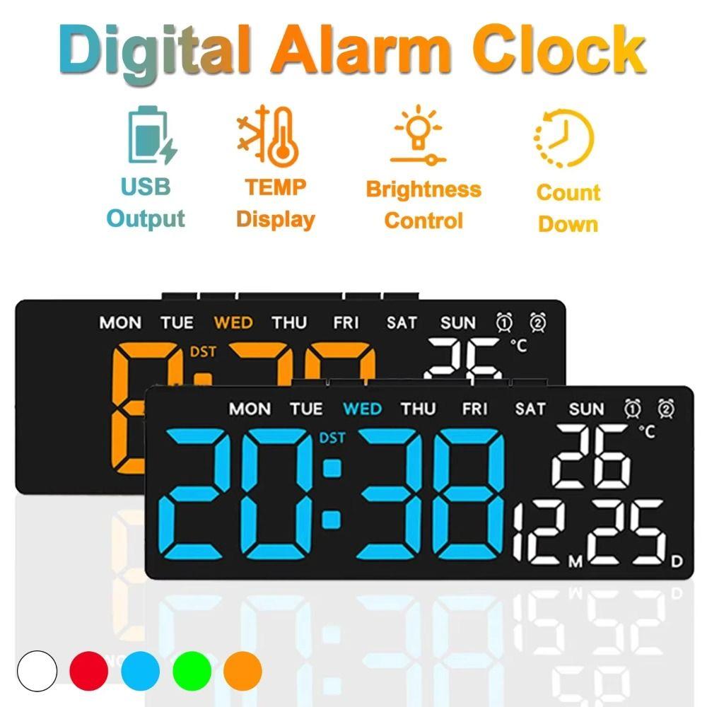 2 Alarms LED Electronic Clock Date Week Alarm Clock Multifunctional Desk Clock  for Living Room