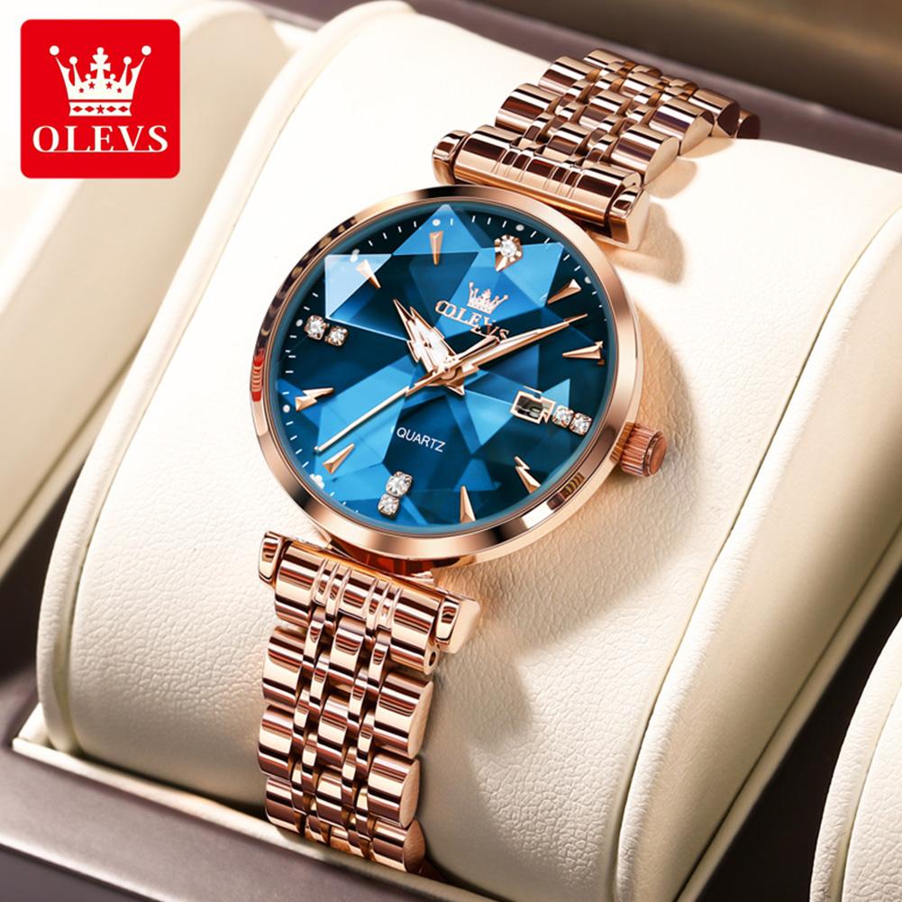 OLEVS Women's Watches Fashion Elegant Rhombic Shape Mirror Original Quartz Wristwatch Waterproof Strap Date