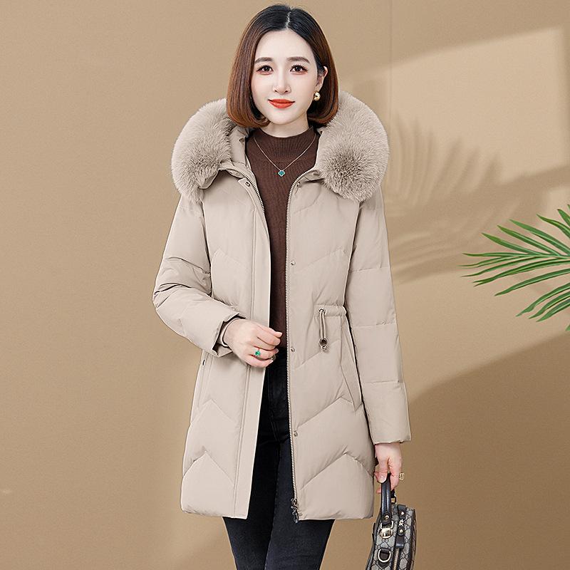Big down jacket women's medium and long knee thickened new middle-aged fashion white duck down warm mother outfit