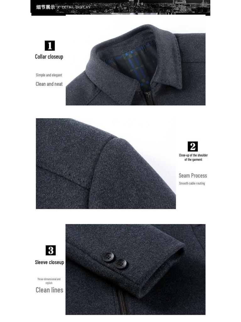 Men's High-End Cashmere Wool Jacket - Mid-Length Casual Lapel Coat for Middle-Aged Dads