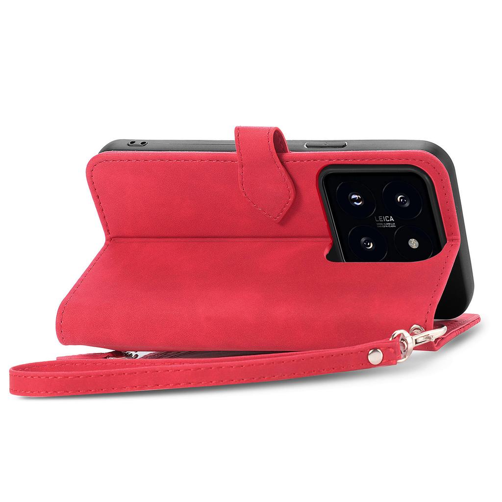 For Xiaomi 14T Zipper Wallet Case with Strap Flower Imprint PU Leather Phone Cover