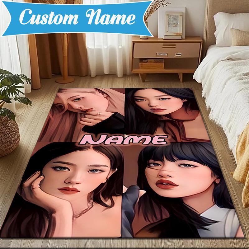 Custom Name Kpop Group Fashion Rug for Living Room, Game Rooms, Office, Bedroom, Floor Mat Playful Design, fan gifts Christmas decor