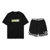 Li Ning Round Neck Pullover Short Sleeve T-Shirt And Mid Waist Five Point Shorts Casual Sports Suit Unisex Sportswear Black AHSUA03-2+YAPV001-1