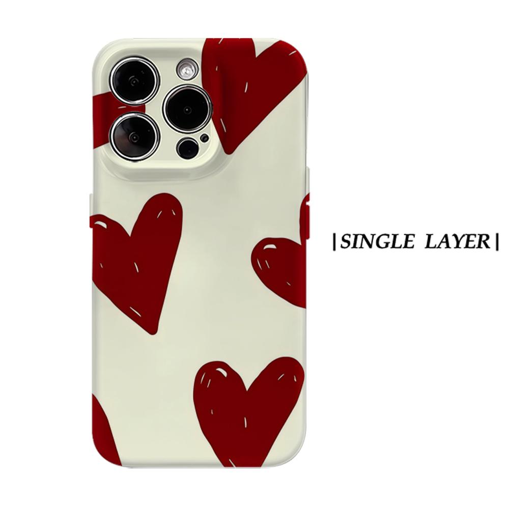 

Burgundy Glossy Hearts Phone Case for IPhone 17AIR 16E 16 15 14 13 12 11 17 Pro Max Plus Double-layer Back Cover IPHONE15PROMAX