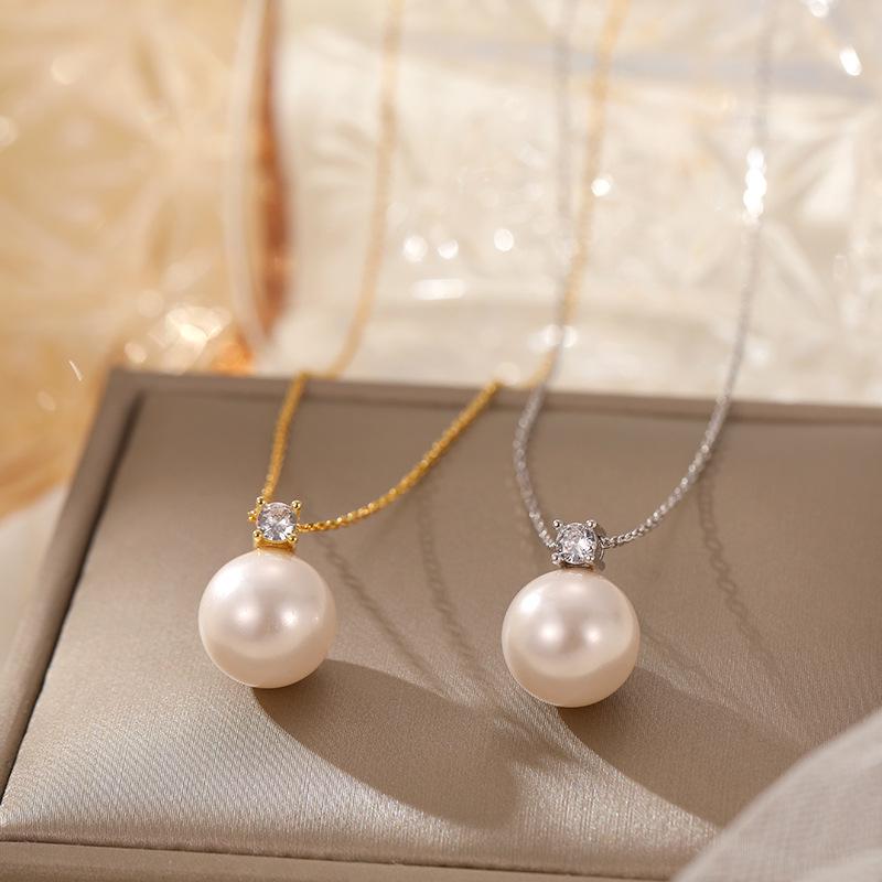 Banyan Tree S925 Silver Elegant Shell Pearl & Diamond Clavicle Necklace for Women