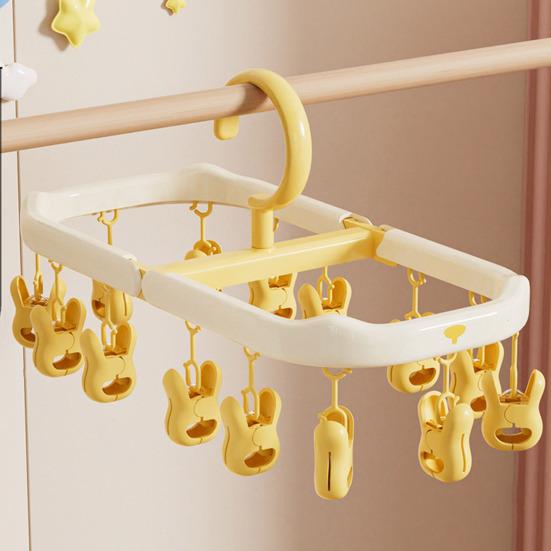 Socks Drying Rack with 14 Clips Foldable Hanging Rack Clothes Drying Rack with 360-Degree Rotatable Hook for Drying Socks Underwear Baby Clothes
