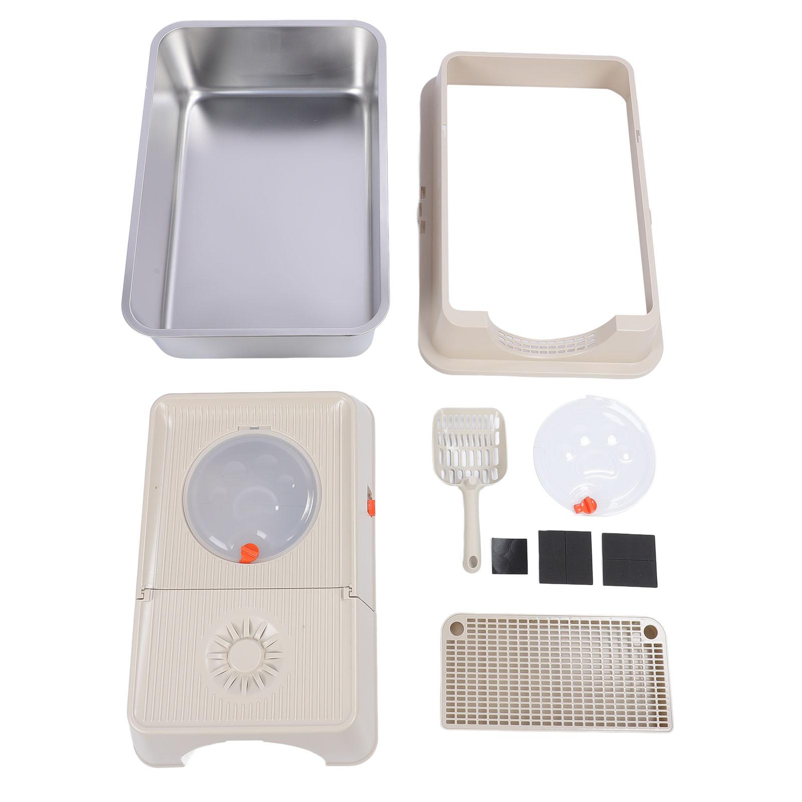 

Закрытый кошачий туалет из нержавеющей стали, очень большой, с защитой от брызг, с верхним входом и высокими бортами, металлический кошачий туалет хаки