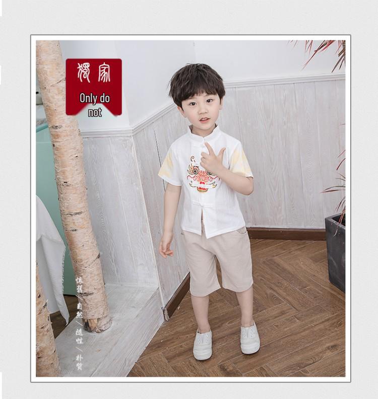 Kinder Baumwoll-Leinen Hanfu Set: Kurzarm & Shorts, Tang-Anzug Antikes Kostüm für Jungen & Mädchen - Zweiteiliges Performance-Outfit