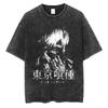 Anime Tokyo Ghoul Ken Kaneki Graphic Washed T Shirt Men Manga Vintage Tshirts Casual Cotton T-shirt Harajuku Male Tops