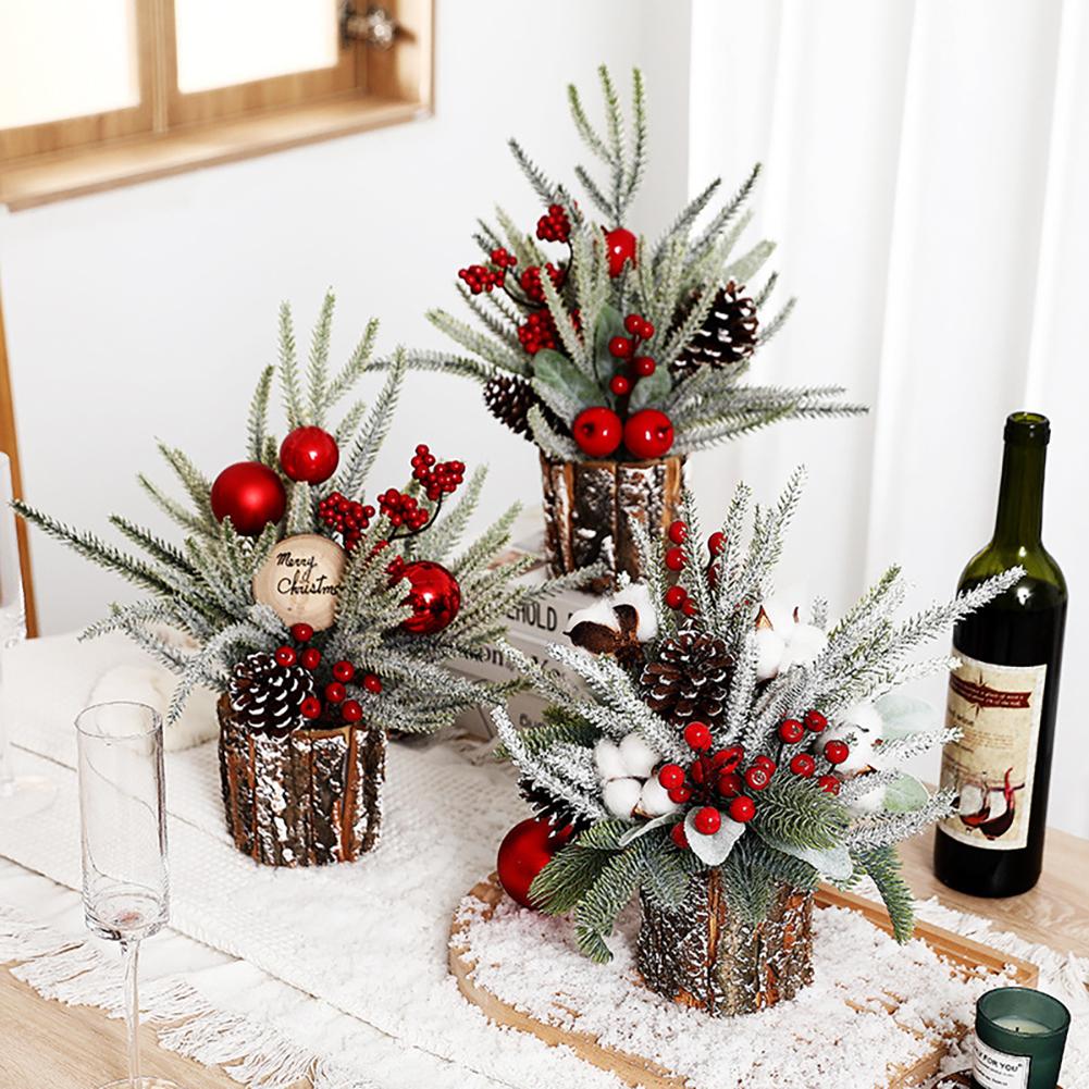Mini Wooden Potted Artificial Tree Ornaments Sturdy Reusable Quality For Fireplace Mantel Display
