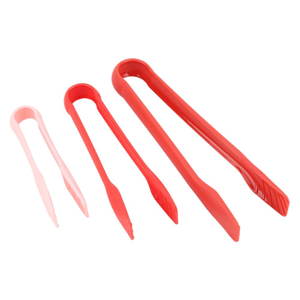 3 PCS Multifunctional Plastic Bread Tongs Food Clamps for Home Bakery (Red)