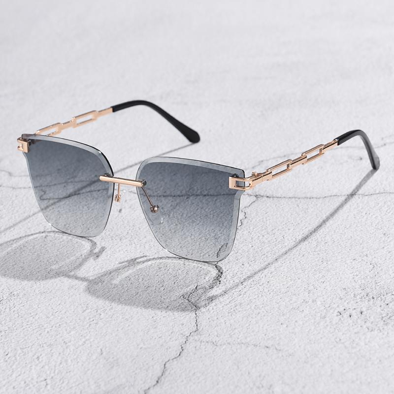 Najnowsze Damskie Okulary Przeciwsłoneczne Bez Oprawek Kocie Oko Soczewki Gradientowe Brązowe Cięte Okulary Słoneczne Dla Kobiet Metalowe Okulary Markowy Styl Projektant