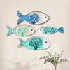 4Pcs/Set Wooden Fish Coastal Wall Art, Handcrafted Fish Wall Decoration, Rustic Nautical Fish Wall Sculpture for Living Room, Lake House, Bathroom
